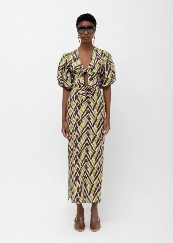 SUEZ LIME BROWN PRINT DRESS
