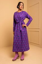 Amelia Dress Purple Pixel Hearts Φούτερ Φόρεμα με Ζώνη Petit Boutik