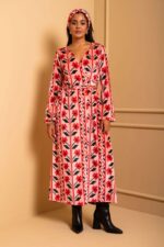 Iris Wrap Dress Pink Pixel Flowers Βελούδινο Ριπ Φόρεμα Κρουαζέ Petit Boutik