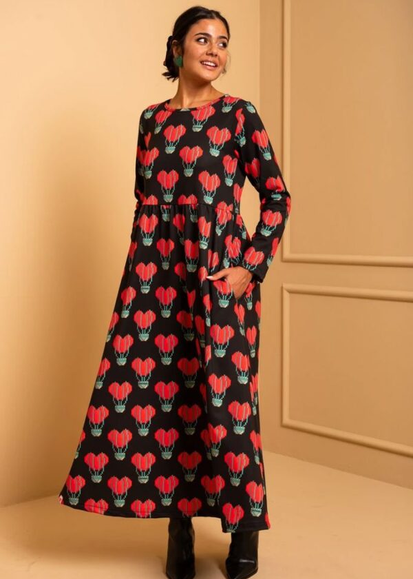 Isabella Dress Black Pixel Balloons Hearts Φούτερ Φόρεμα με Τσέπες Petit Boutik