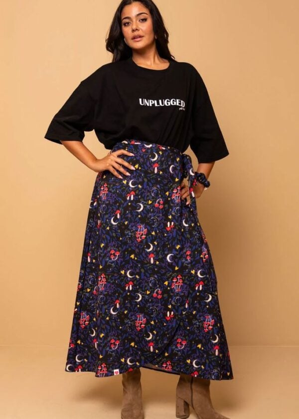 Klara Wrap Skirt Black Mushrooms Forest Φούτερ Δετή Φούστα Petit Boutik