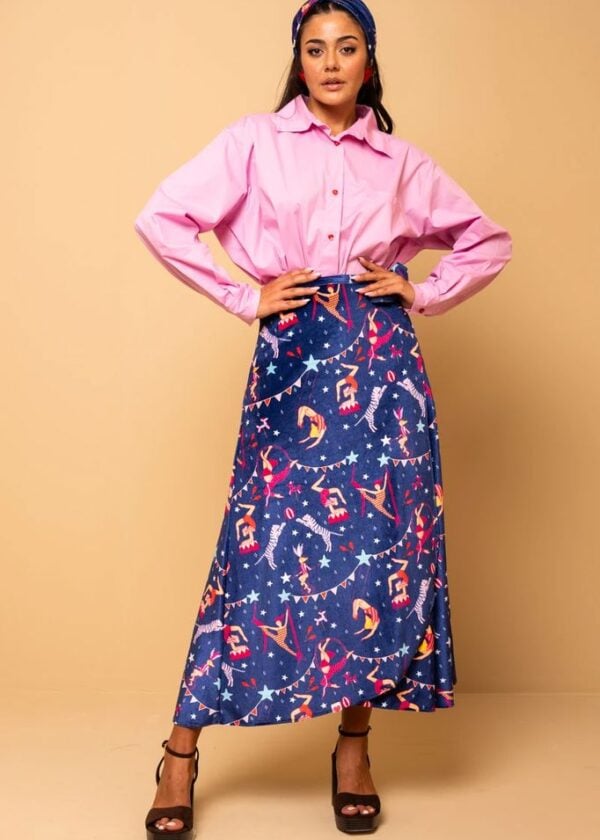 Klara Wrap Skirt Blue Circus Βελούδινη Δετή Φούστα Petit Boutik