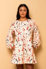 Melina Mini Dress Cream Circus Φούτερ Φόρεμα με Τσέπες Petit Boutik