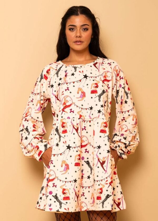 Melina Mini Dress Cream Circus Φούτερ Φόρεμα με Τσέπες Petit Boutik